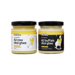 Hichkie: A2 Cow Desi Ghee |Buffalo Ghee | Bilona Method | Lab Tested  | Pack of 2| 180ml