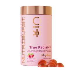 NUTRIBURST: True Radiance Gummies for Collagen Improvement Raspberry Collagen Gummies with Orange Peel Acerola Cherry & Sea Buckthorn, No Added Sugar Enhance Elasticity & Health skin 220gm