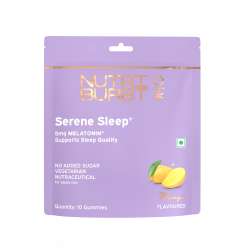 NUTRIBURST: Serene Sleep 5MG Melatonin Gummies for Quality Deep Sleep, Fresh Wake Up No Stress & Anxiety Natural Non-Addictive, Non Habit Forming, No Added Sugar Sleep-Aid Mango Flavor 10 Gummy