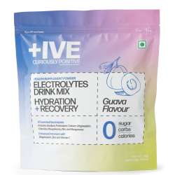 Curiously +IVE: Electrolytes Drink Mix - Guava Flavour Pack - 80gm (4gm x 20 Sachet)| Zero Sugar, Zero Carbs, Zero Calories | Hydration + Recovery Supplement