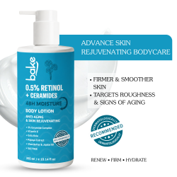 Bake Cosmetics: 0.5% Retinol + Ceramides Body Lotion for 48H Moisture, Anti-Aging, Skin Repair & Rejuvenation 300ml