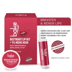Bake Cosmetics: Beetroot Lip Kit with Kojic Acid | Lip Scrub + SPF 25 Lip Oil | Brightens Dark & Pigmented Lips 40gm