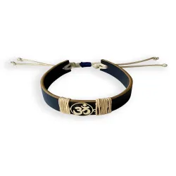 Tann Trim: Blue Om Vegan Leather Band | Handmade & Designer Rakhi Band