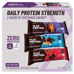 RiteBite Max Protein: Daily Assorted Energy Bars - Choco Classic - 2, Choco Almond - 2, Choco Berry - 2 [Pack of 6] - 300gm