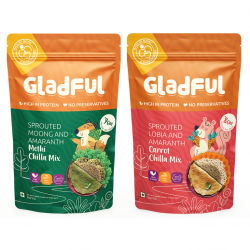 Gladful: Sprouted Moong, Amaranth & Lobia Cheela Dosa Mix (Pack of 2 - Carrot & Methi)