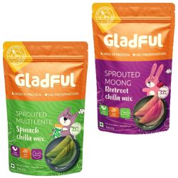 Gladful: Beetroot & Spinach Protein Sprouted lentils & millets Instant Chilla  Dosa Mix - 200 gm (Pack of 2)