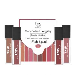 TNW - The Natural Wash: Matte Velvet Longstay Liquid Lipstick Mini- Nude Squad With Macadamia Oil And Argan Oil Pack Of 4