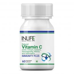 INLIFE: Vitamin C, Guduchi, Ashwagandha Marica Yastimadhu Supplement, 500 mg - 60 Veg Capsules