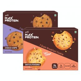 RiteBite Max Protein: RiteBite Max Protein 7 Grain Breakfast Cookies - Choco Chips 660 g - Pack of 12 ( *55g x 12 ) + Oats & Raisins 660 g - Pack of 12 ( 55g x 12 )