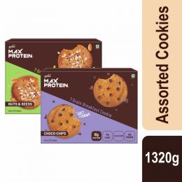 RiteBite Max Protein: RiteBite Max Protein 7 Grain Breakfast Cookies - Choco Chips 660 g - Pack of 12 (55 X 12 ) + Nuts & Seeds 660 g - Pack of 12 ( 55g x 12 )