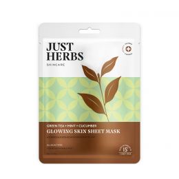 Just Herbs: Sheet Mask Glowing Skin Serum Masks - 20gm (Green Tea, Mint, Cucumber)