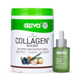 Oziva: Glow & Anti-Ageing Routine - Youth Elixir Face Serum - 30 ml & Plant Based Collagen Builder - 250gm