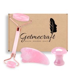 Getmecraft: Rose Quartz Roller and Wing Shaped Gua Sha With Rose Quartz Mushroom Gua Sha