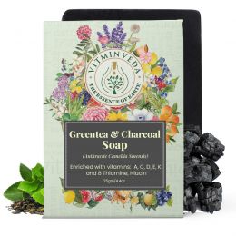 VITMINVEDA: Charcoal & Green Tea Herbal Soap Bar - 125 gm