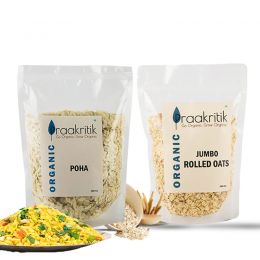 Praakritik: Organic Jumbo Rolled Oats & Organic Poha Combo - 500gm Each
