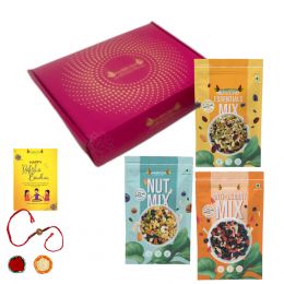 Ambrosia: Healthy Trail Mixes Gift Hamper with Rakhi Tikka & Greeting Card 750g