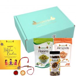 Ambrosia: Classic Dry Fruits Gift Box with Rakhi Tikka & Greeting Card 750g