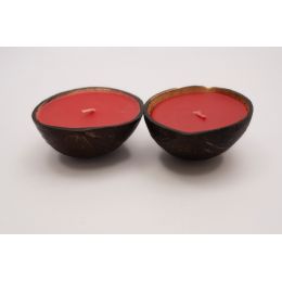 Thenga: Coconut Shell Red Candle - Set of 2