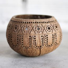 Thenga: 100% Natural Jumbo Hand Carved Coconut Candle Shell Holder - Tropical