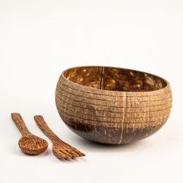 Thenga: Ring Jumbo Coconut Bowl with Spoon & Fork