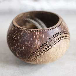 Thenga: 100% Natural Jumbo Hand Carved Coconut Candle Shell Holder - Exotic