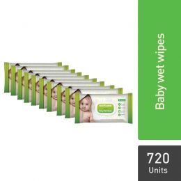 Sirona: BodyGuard Premium Baby Wet Wipes with Aloe Vera & Vitamin E - Pack of 10 (72 Wipes each)