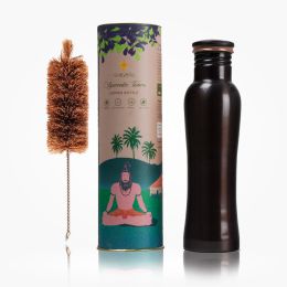 Sarveda: Sarveda Curved Vintage Copper Water Bottle with Cleaning Brush - 1 Litre