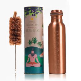 Sarveda: Sarveda 7 Chakra Plain Copper Water Bottle with Cleaning Brush - 1 Litre