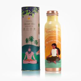 Sarveda: Copper Water Bottle - Orange Light - 1 Litre