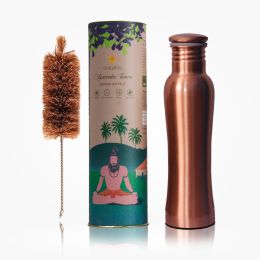 Sarveda: Sarveda Curved Plain Copper Water Bottle with Cleaning Brush - 1 Litre