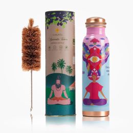 Sarveda: Copper Water Bottle with Cleaning Brush - Pink Noble Thoughts - 1 Litre