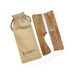 Sarveda: NeemWood Comb Combo of 2 - Straight & Handle