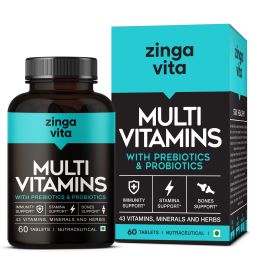 Zingavita: Multivitamin with Probiotics, Prebiotics, Vitamin B12, C, D, E, Zinc & Biotin - 120Tablets