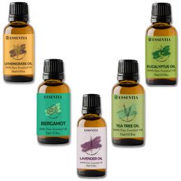 Essentia Extracts: Combo Of Lavender,  Tea Tree,  Bergamot,  Eucalyptus & Lemongrass Essential Oil,  75ml (15*5 ml)