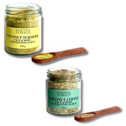 Essentia Extracts: Combo Of Coconut Coffee And Coconut Turmeric Face & Body Scrubs 200G (100G + 100G)