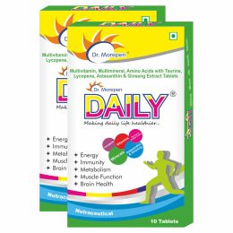 Dr. Morepen: Daily Multivitamin Tablets for Women & Men, Multivitamins & Minerals Supplement - 10 Veg Tablets Pack of 2