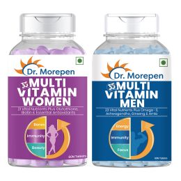 Dr. Morepen: Multivitamin Men with Omega 3 & Herbs for Energy & Immunity Boost - 60 Veg Tablets and Multivitamin Women with Calcium & Herbal Extracts for Energy & Immunity Boost - 60 Veg Tablets