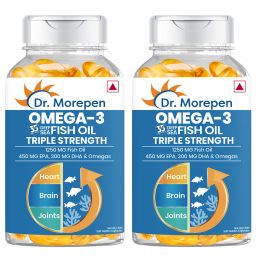 Dr. Morepen: Omega 3 Deep Sea Fish Oil Triple Strength for Healthy Heart, Brain & Joints, 1250mg with 900mg DHA & EPA - 60 Softgels Pack of 2