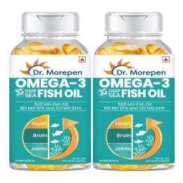 Dr. Morepen: Omega 3 Deep Sea Fish Oil for Healthy Heart, Brain & Joints, 500mg with 300mg DHA & EPA - 60 Softgels Pack of 2