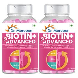 Dr. Morepen: Biotin for Hair Growth, Glowing Skin & Healthy Nails - 60 Veg Tablets Pack of 2