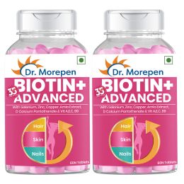 Dr. Morepen: Biotin+ Advanced for Hair Growth, Glowing Skin & Healthy Nails and Multivitamins for Women with Calcium & Herbal Extracts for Energy & Immunity Boost - 120 Veg Tablets