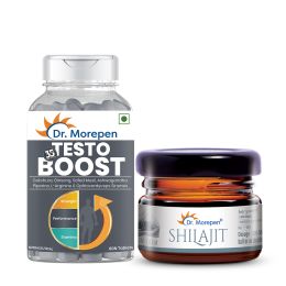 Dr. Morepen: Natural & Pure Shilajit Resin, Ayurvedic Energy Booster & Stamina Enhancer - 15gm and Testo Boost for Men, Testosterone Booster Tablets - 60 Veg Tablets