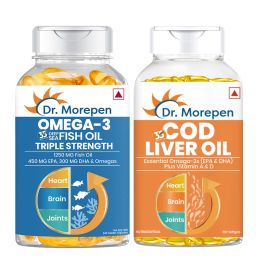 Dr. Morepen: COD Liver Oil Softgels with Natural Omega 3, Vitamin A & D and Omega 3 Deep Sea Fish Oil Triple Strength - 160 Softgels