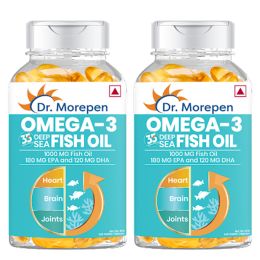 Dr. Morepen: Omega 3 Deep Sea Fish oil for Heart, Brain & Joints, 1000 mg Omega with 300 mg DHA with Vitamin A, D3, E & K27 | 60 Softgel Pack of 2