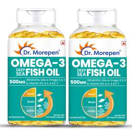 Dr. Morepen: Omega 3 Deep Sea Fish Oil for Healthy Heart, Brain & Joints, 500mg with 300mg DHA & EPA - 60 Softgels Pack of 2