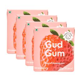 Gud Gum: Strawberry - Natural, plant based chewing gum- Pack of 4 x21g (60 gums in total)