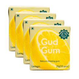 Gud Gum: Lemon- Natural, plant based chewing gum- Pack of 4 x21g (60 gums in total)