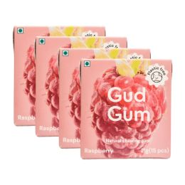 Gud Gum: Raspberry- Natural, plant based chewing gum- Pack of 4 x21g (60 gums in total)