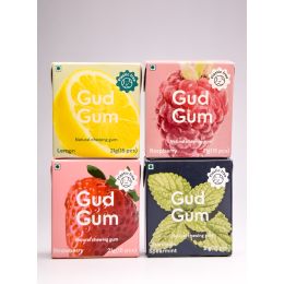 Gud Gum: Mini Pack- Natural Chewing gum- Charcoal Mint, Raspberry, Strawberry, Lemon- 21gx4
