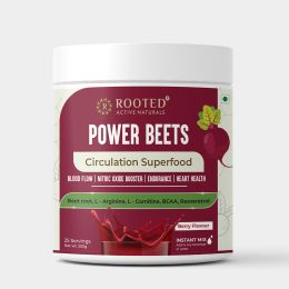 Rooted Active Naturals: Power Beets ( 250 g) - Organic Beet root powder with L arginine, L Carnitine, BCAA, Reservatrol & Stevia | Heart, Endurance, Nitric oxide booster |